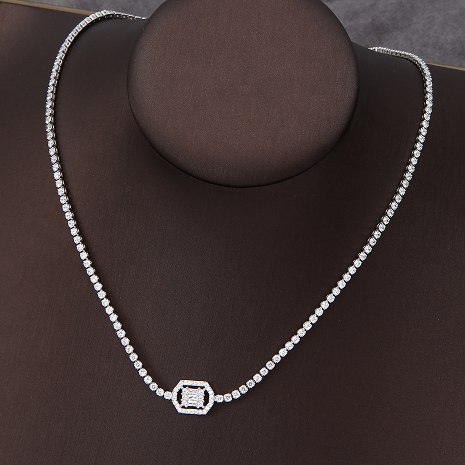 Iced Square Choker Chain - White Gold (Preorder)