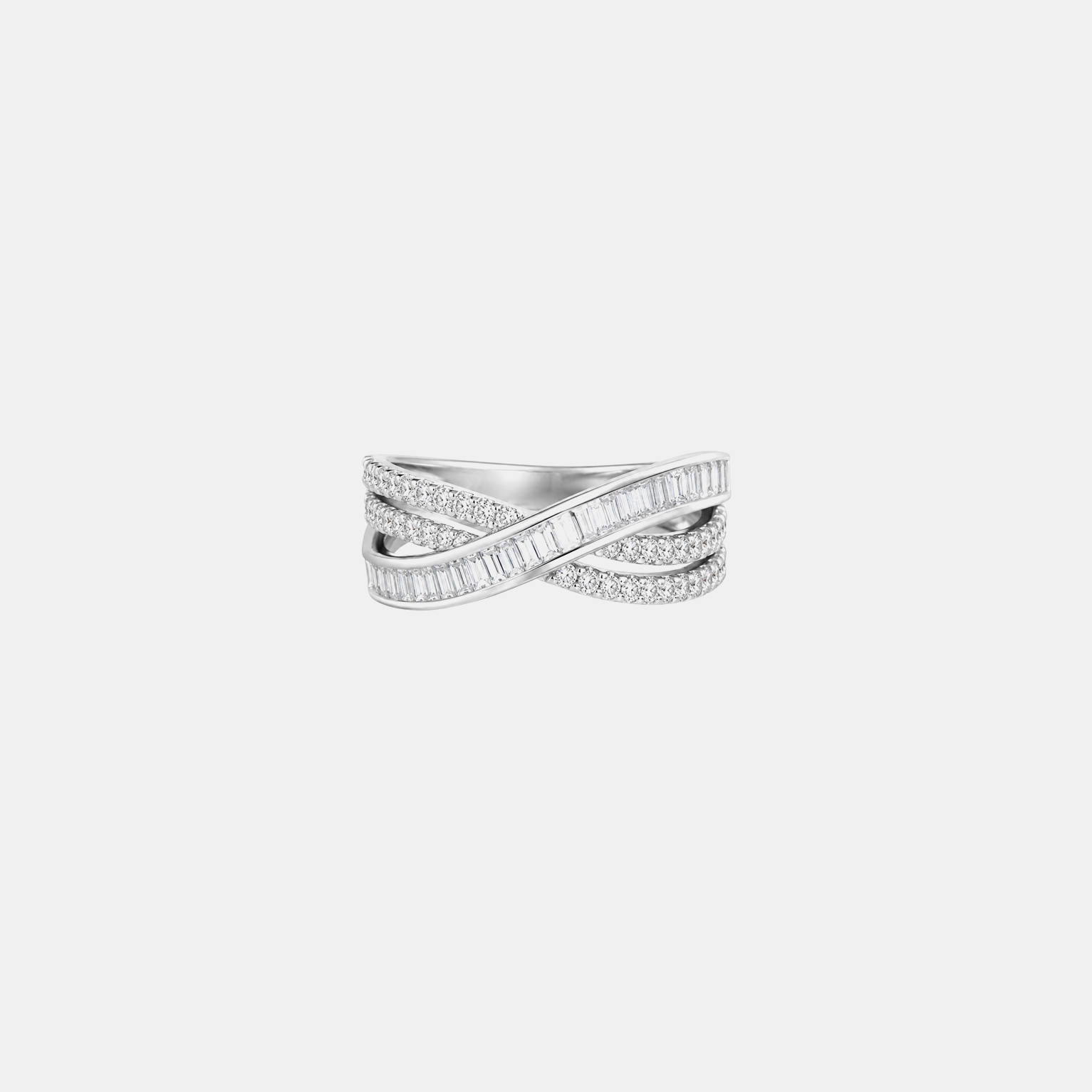 Iced Crossover Ring - White Gold
