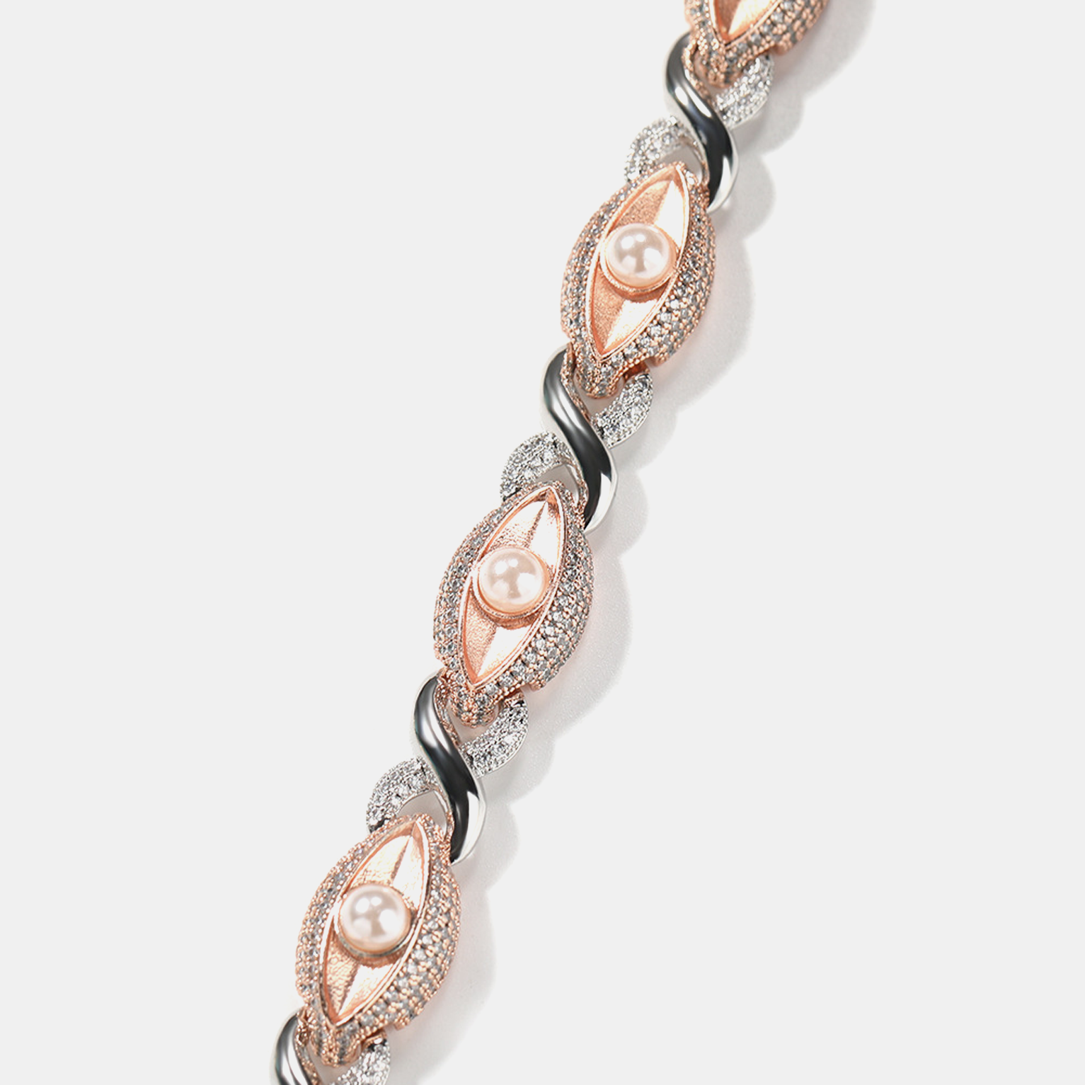 Iced Sandblasted Pearl Evil Eye Bracelet - White Gold
