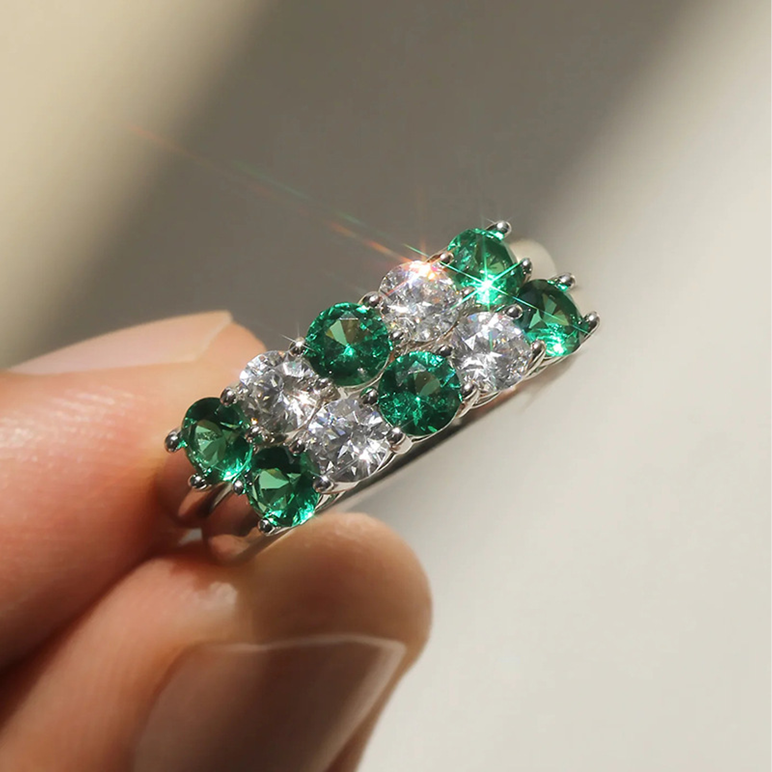 Iced Eternity Baguette Ring - Green Gold