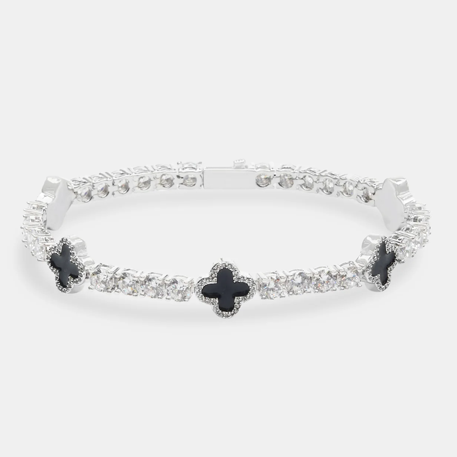 8mm Clover Tennis Link Bracelet - White Gold