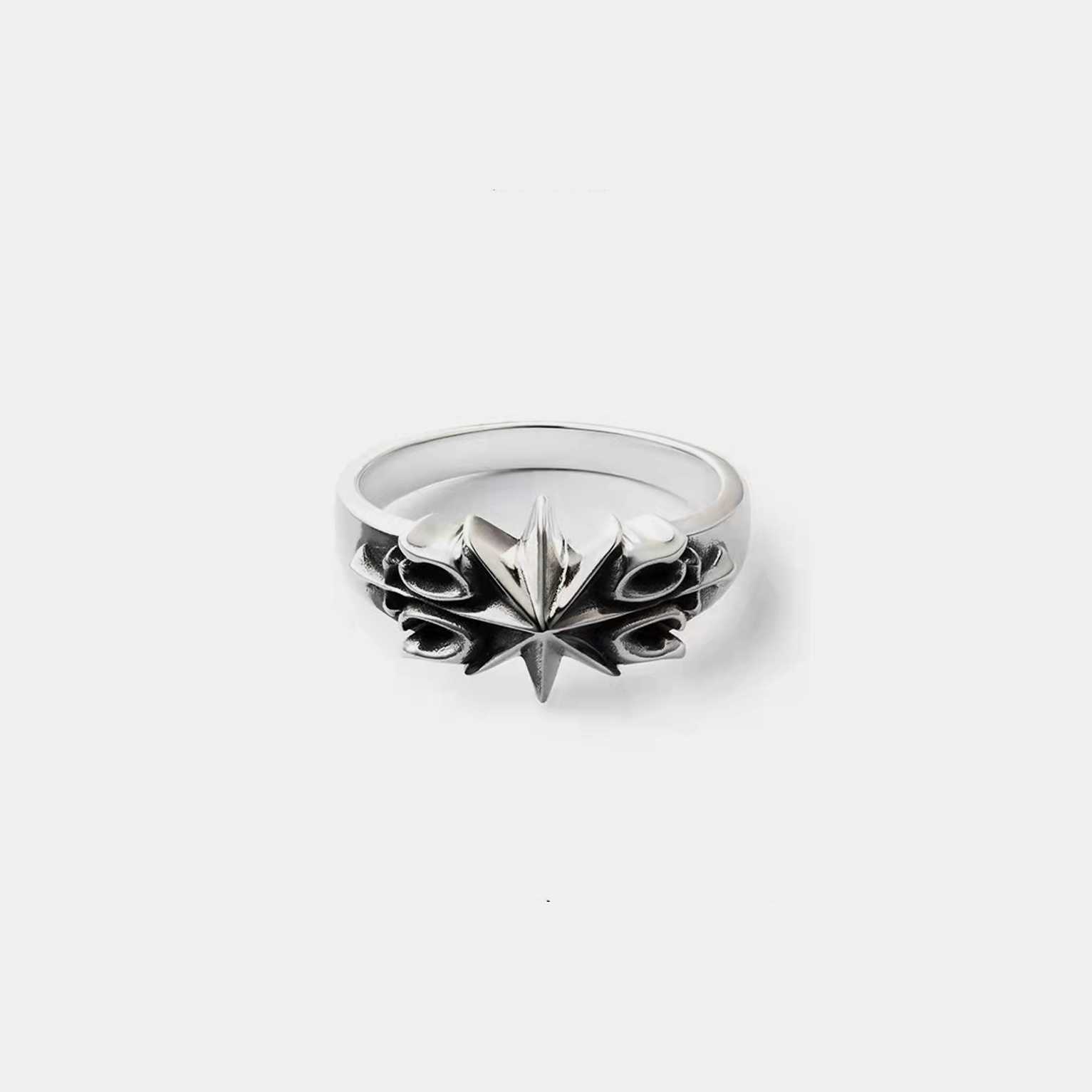 Hexa Star Ring (Open Cuff) - White Gold