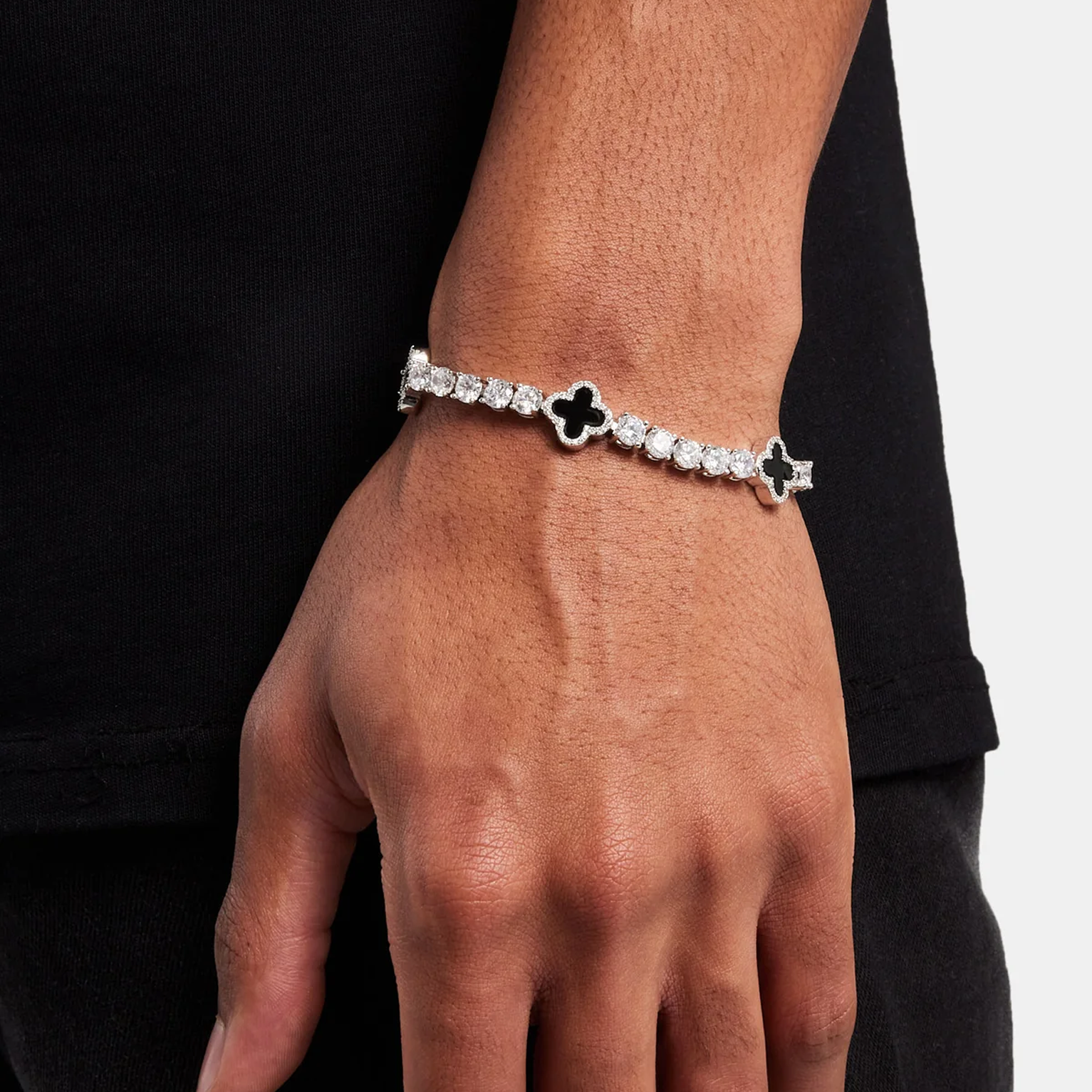 8mm Clover Tennis Link Bracelet - White Gold