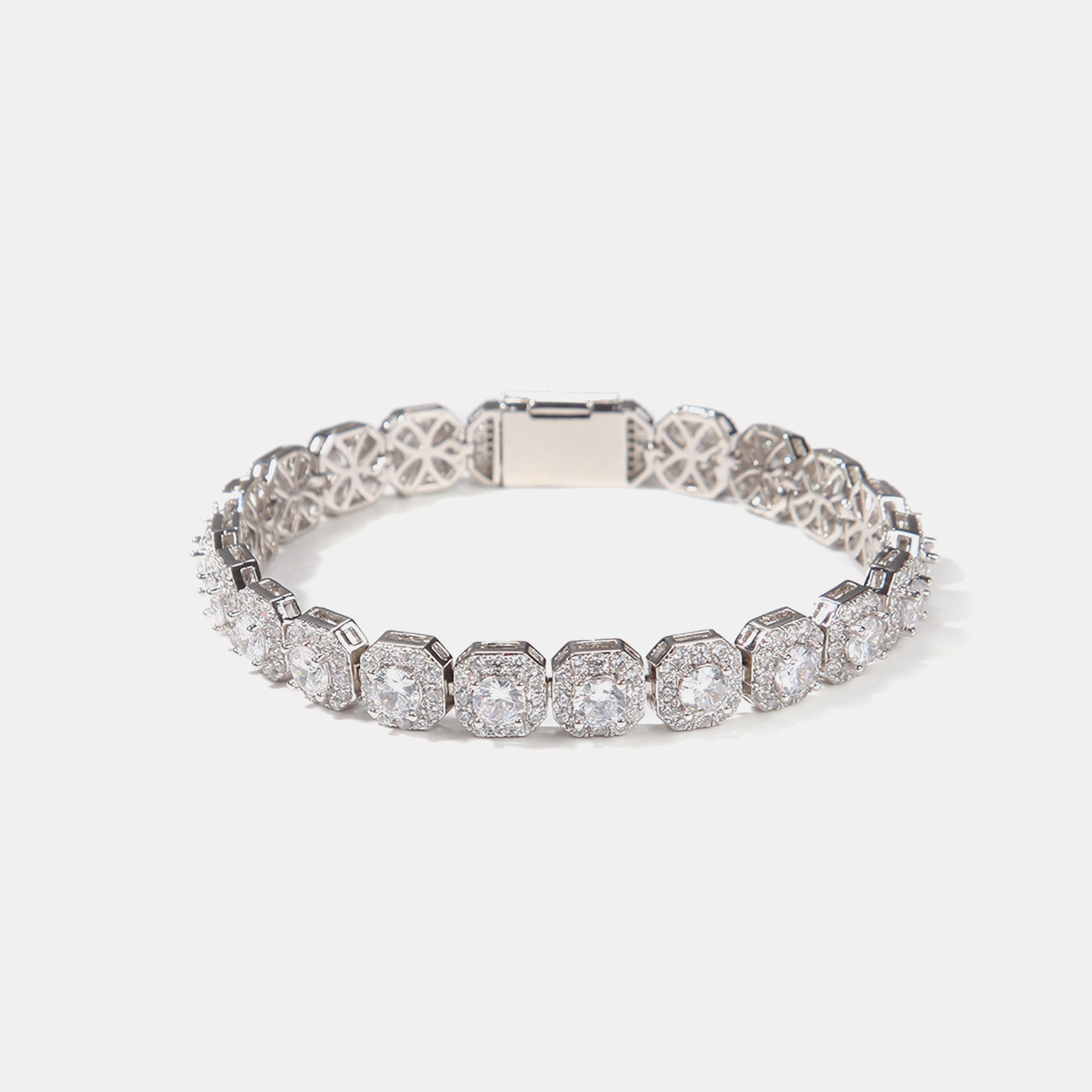 9mm Iced Cluster Tennis Link Bracelet - White Gold