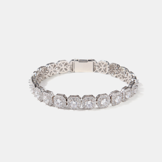 9mm Iced Cluster Tennis Link Bracelet - White Gold