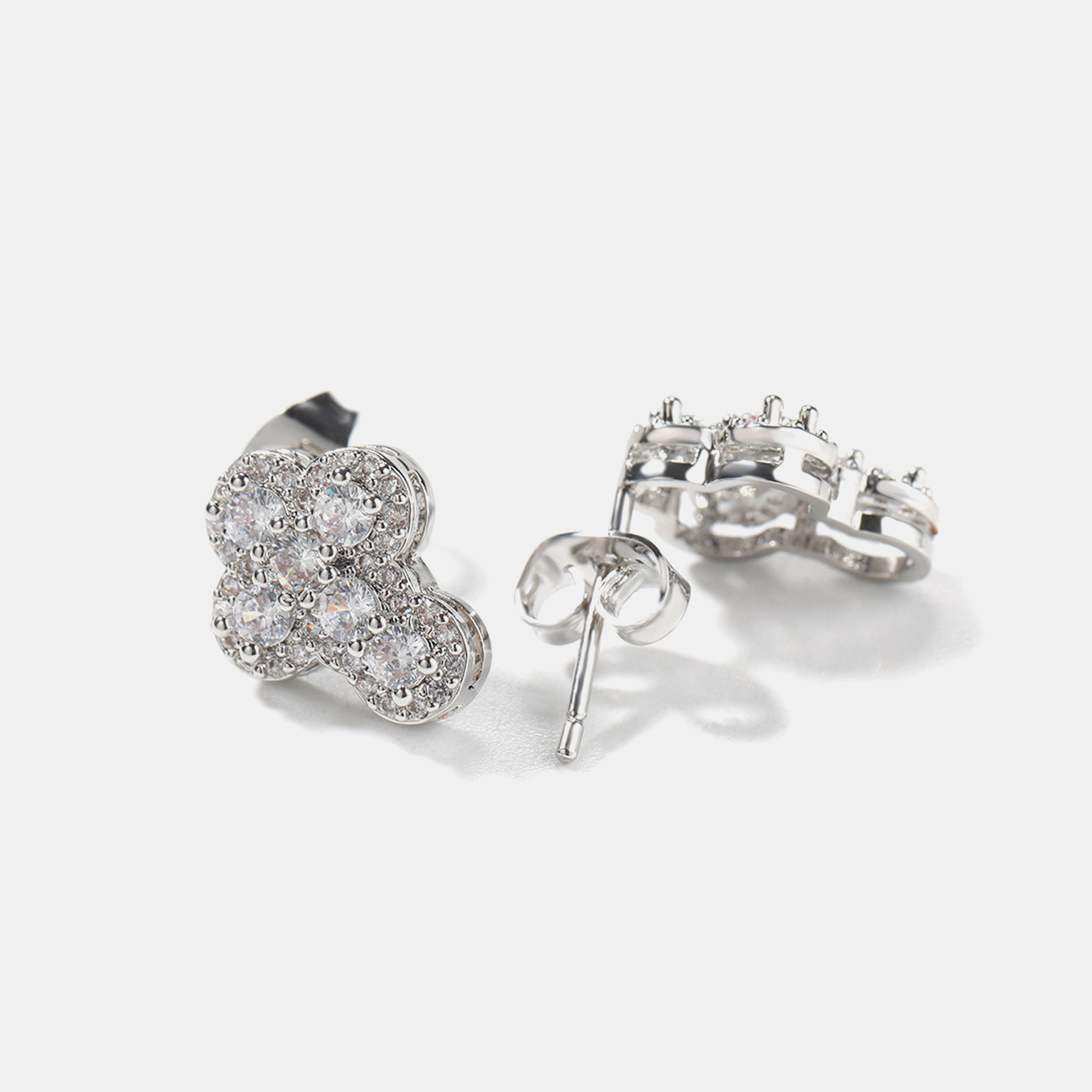 Iced Baguette Cross Earrings - White Gold