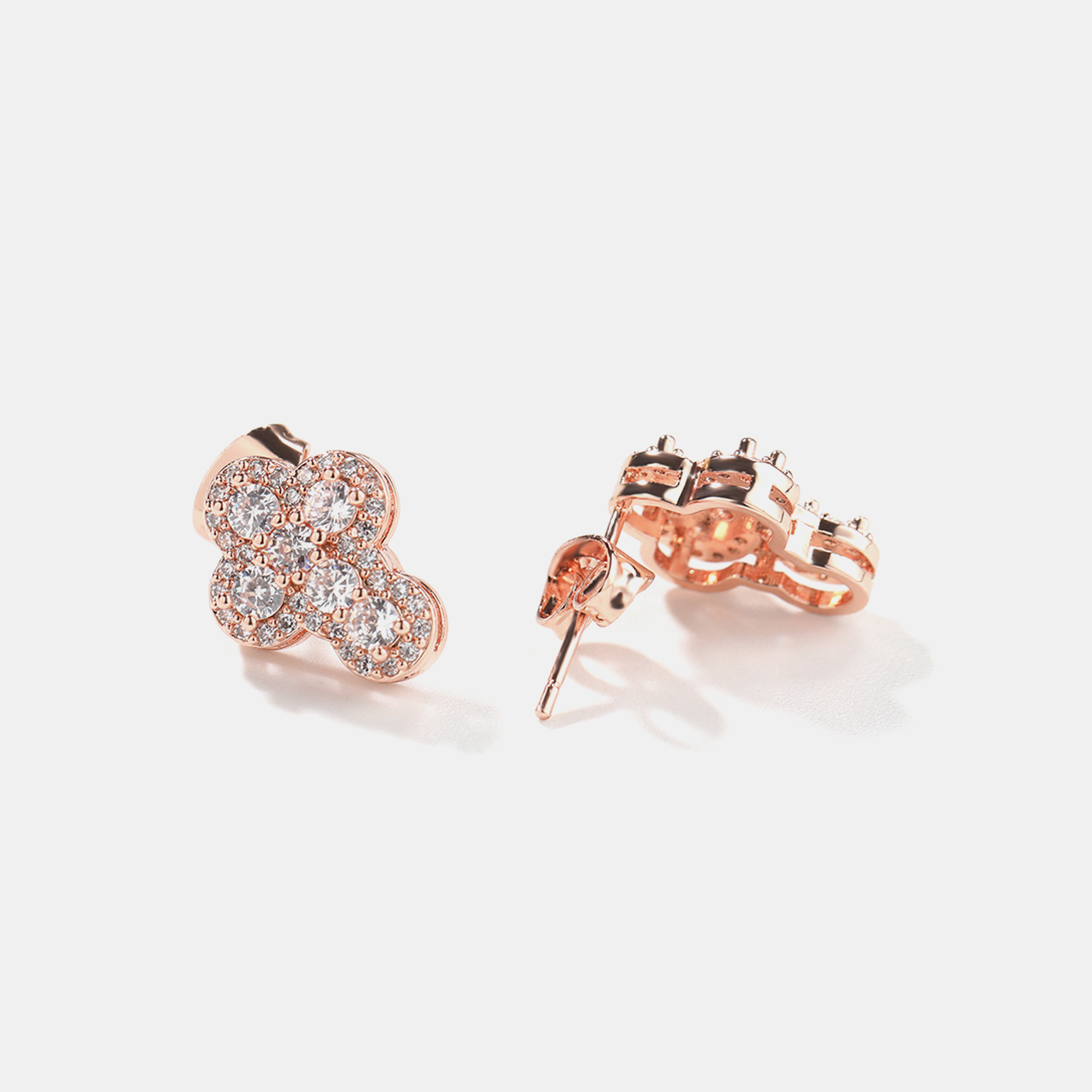 Iced Baguette Cross Earrings - Rose Gold