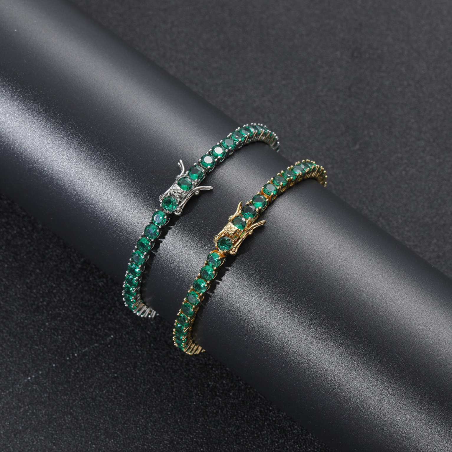4mm Tennis Link Bracelet- Green Gold