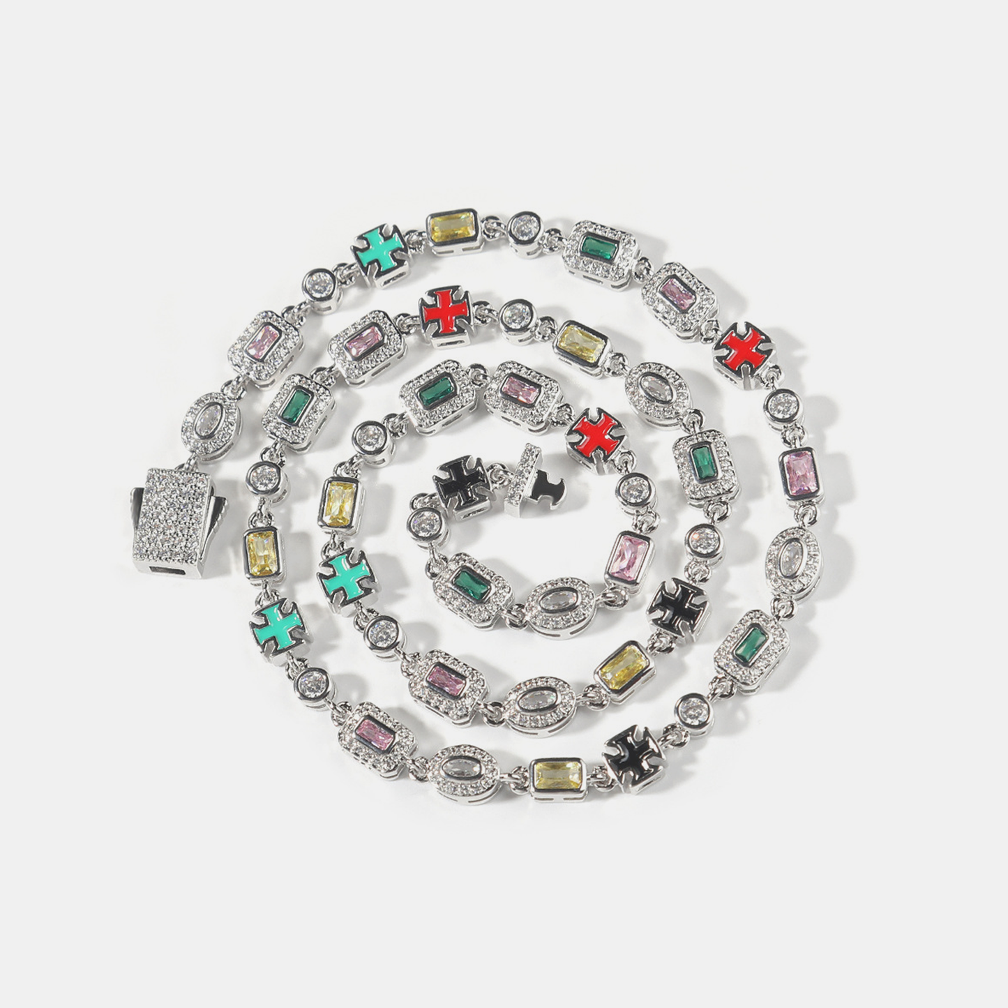 6mm Iced Multi-Color Gemstone Bracelet - White Gold