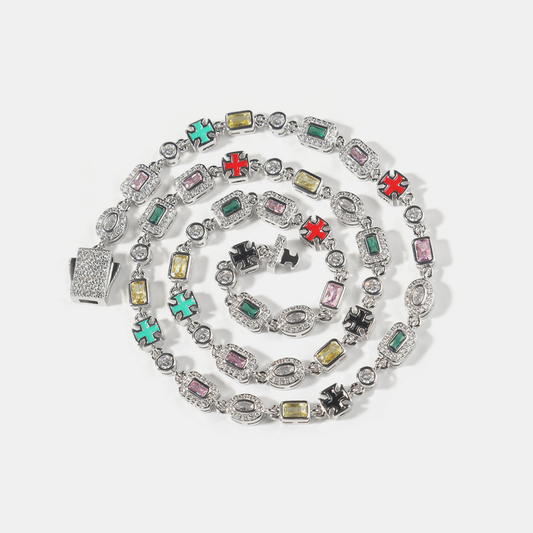 6mm Iced Multi-Color Gemstone Bracelet - White Gold