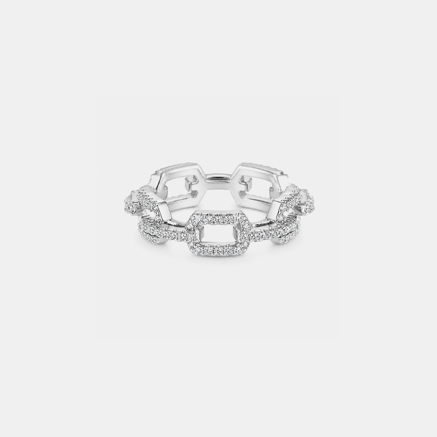 Iced Miami Link Ring - White Gold
