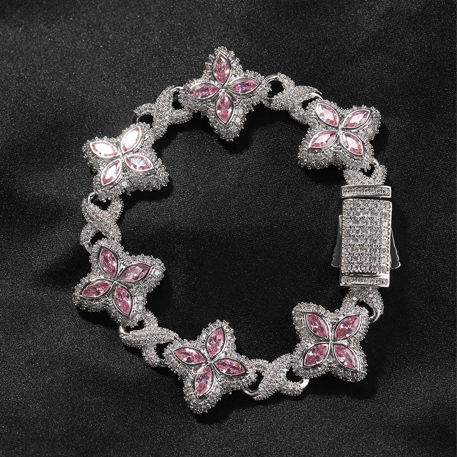 Iced Luminous Clover Bracelet - White Gold