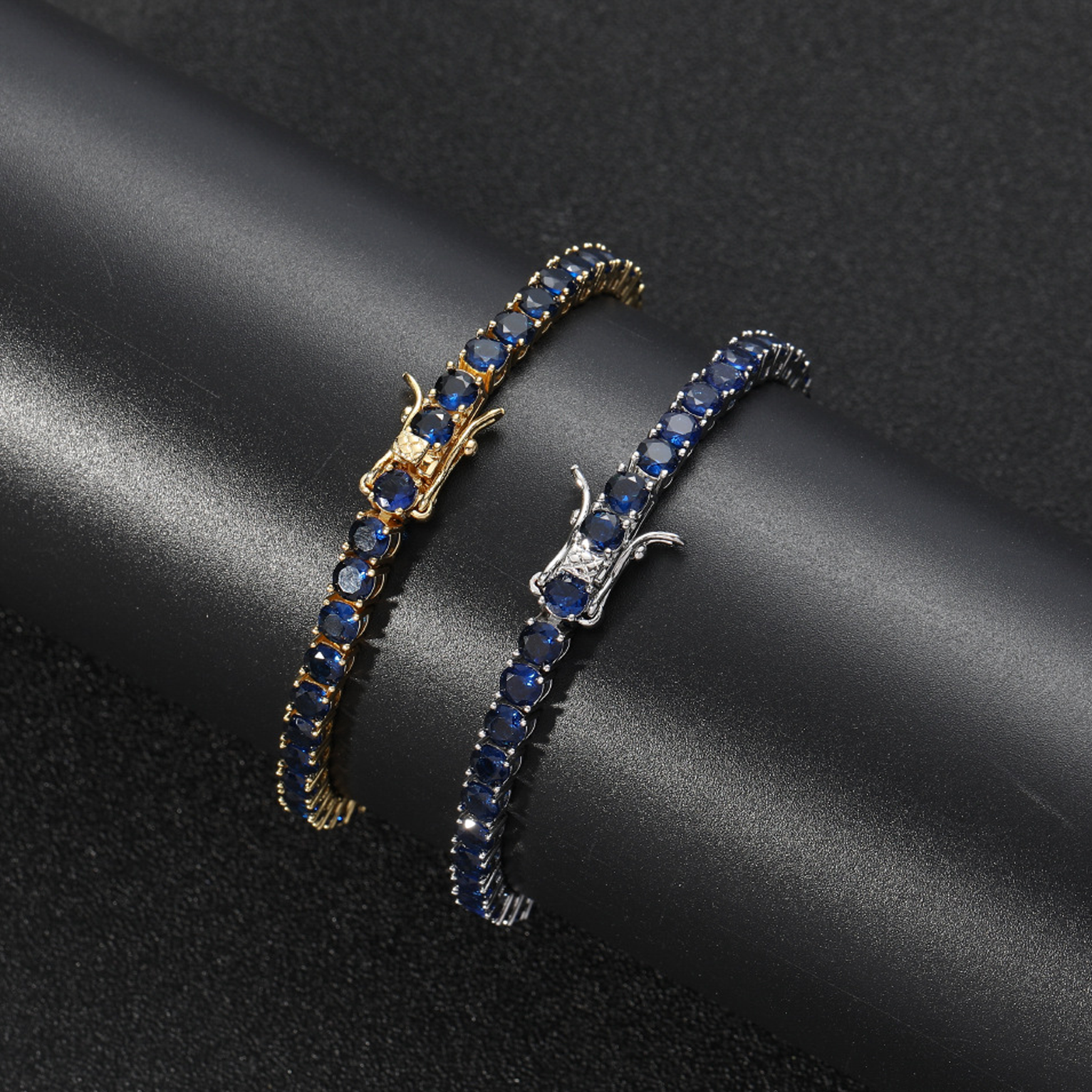4mm Tennis Link Bracelet- Royal Blue Gold