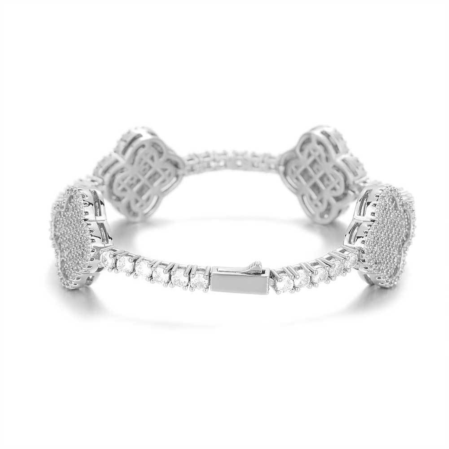 12mm Clover Tennis Link Bracalet - White Gold