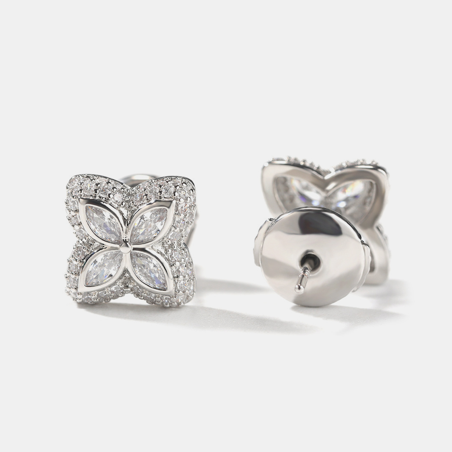 Iced Luminous Clover Earrings - White Gold
