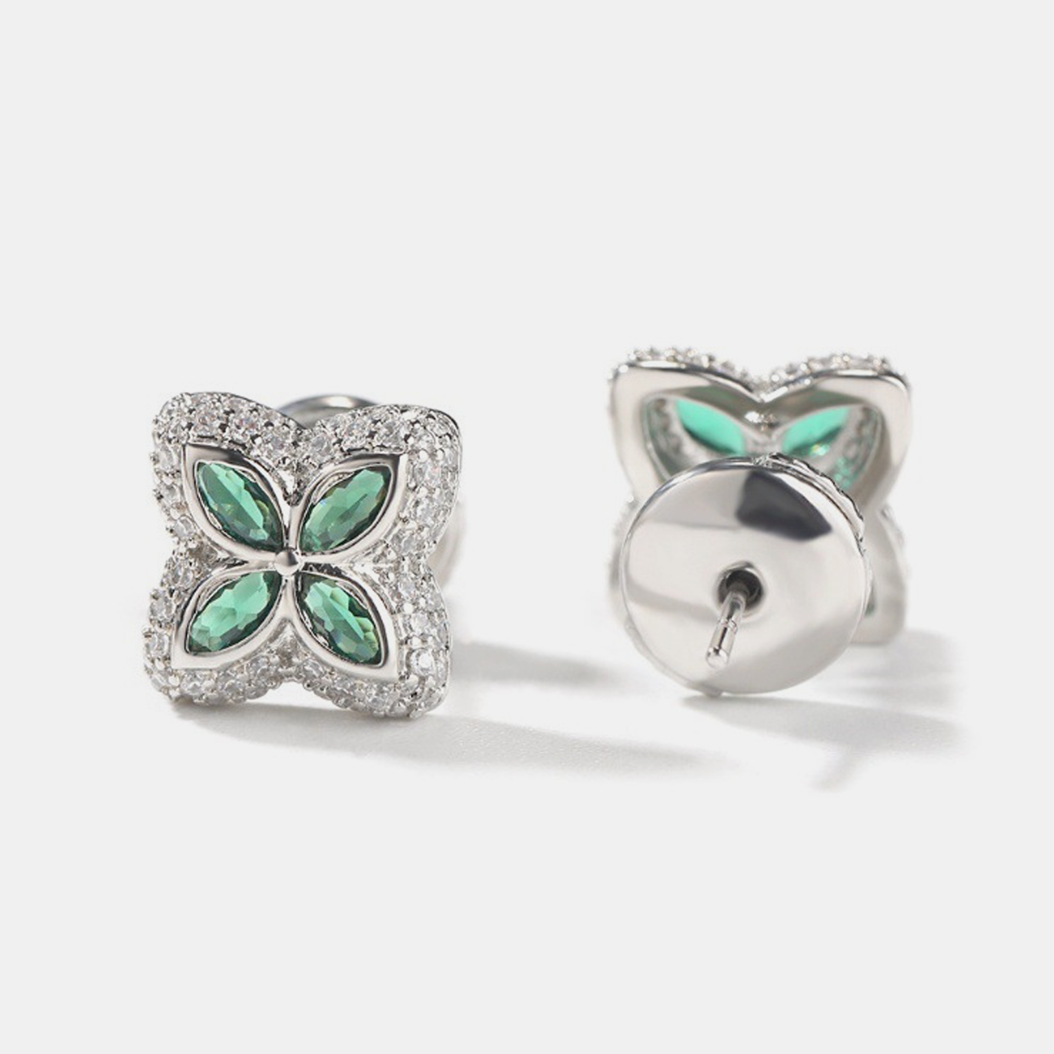 Iced Luminous Clover Earrings - Green