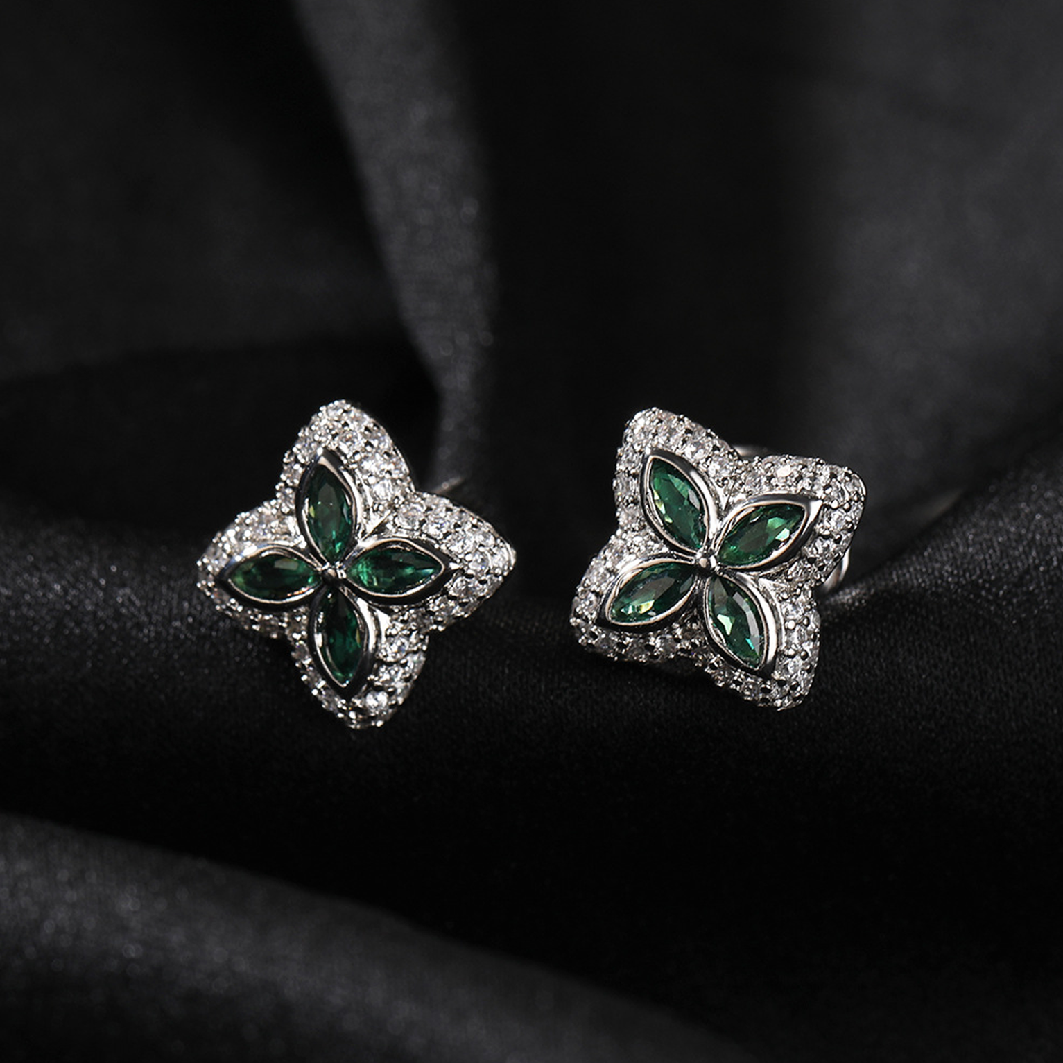 Iced Luminous Clover Earrings - Green