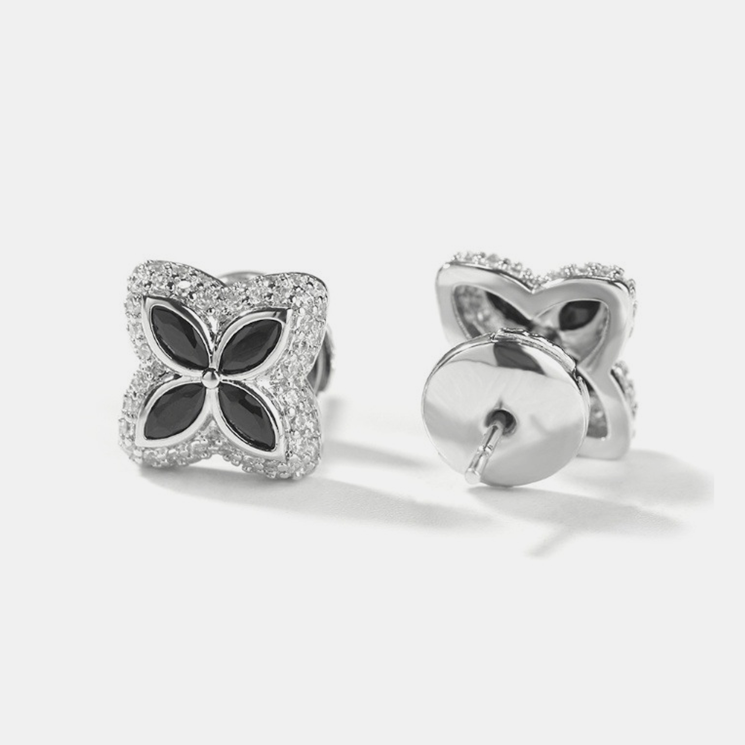 Iced Luminous Clover Earrings - Black