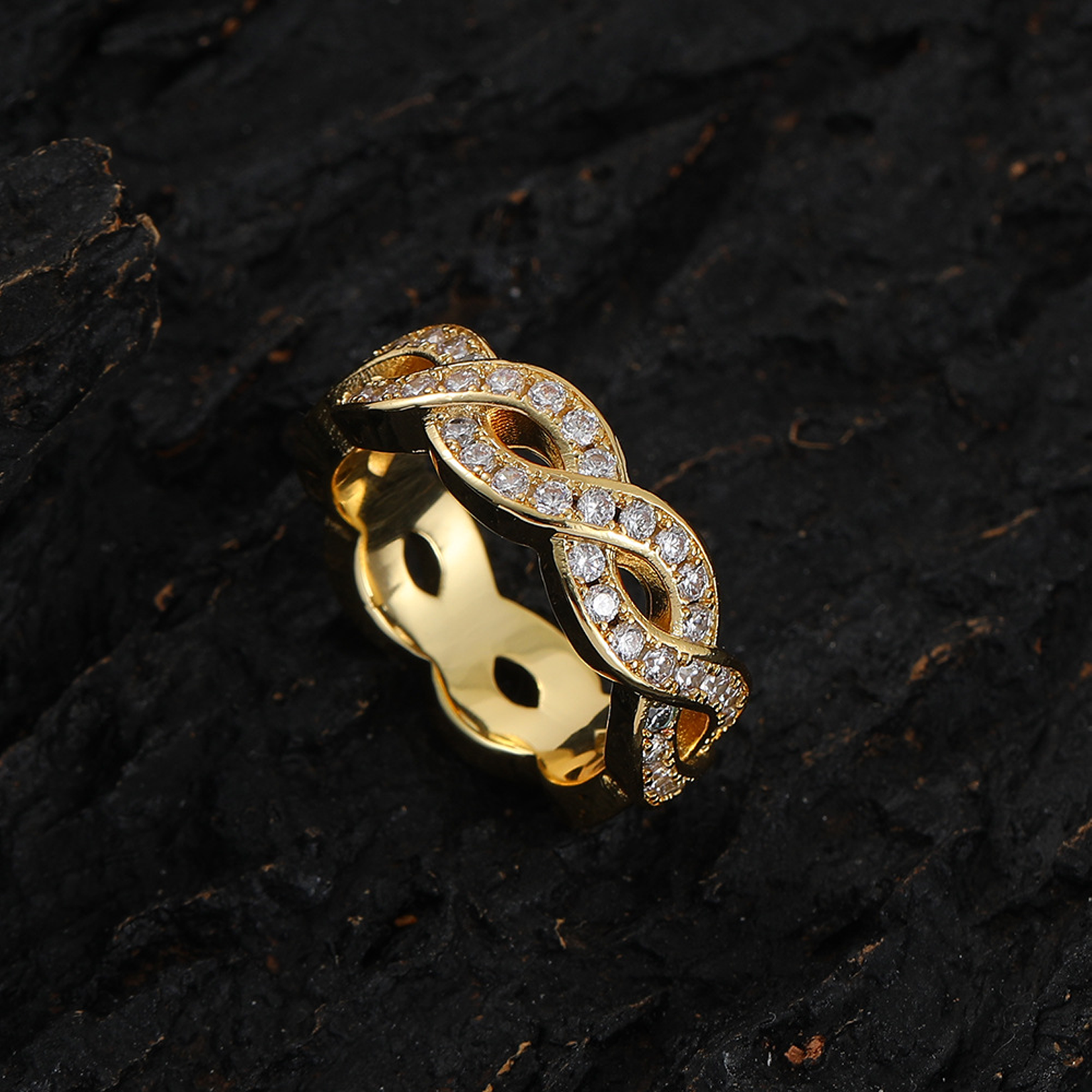 Iced Infinity Link Ring - Gold
