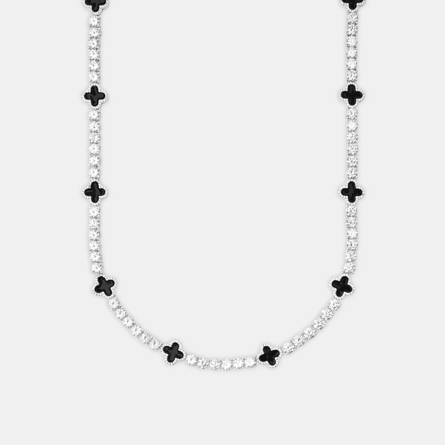 8mm Clover Tennis Link Chain - White Gold