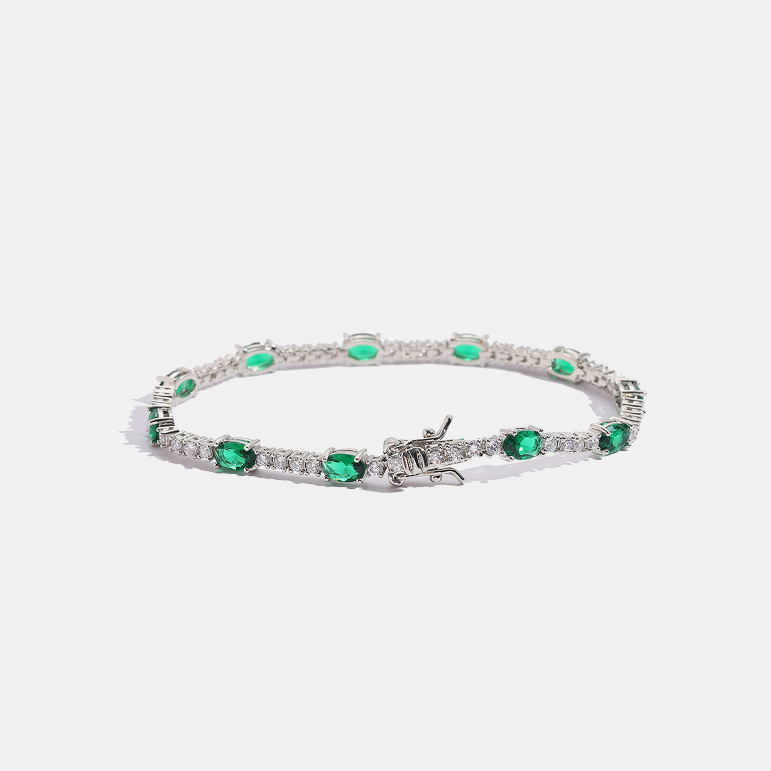 Baguette Tennis Link Bracelet - Green Gold