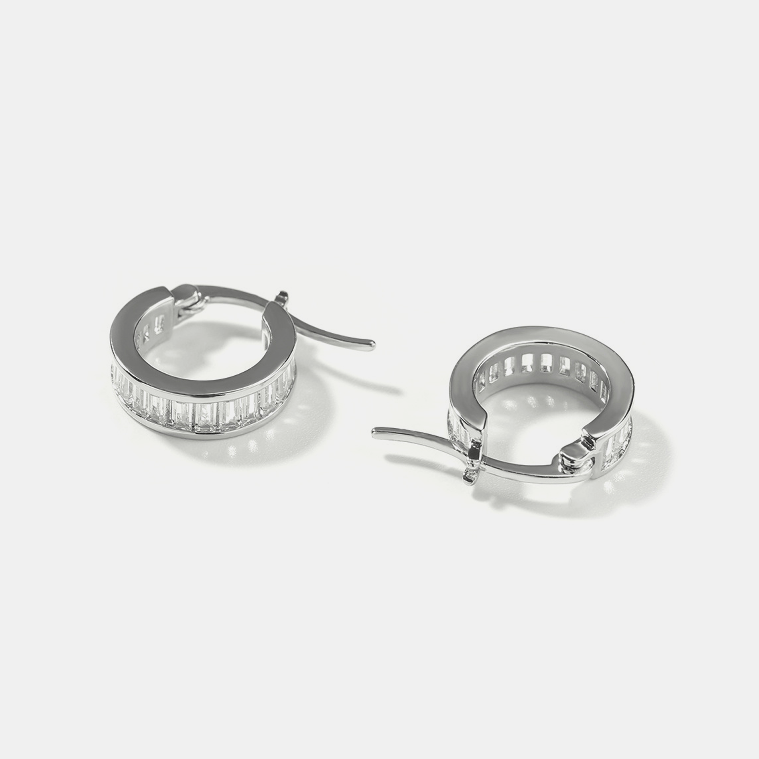 Iced Baguette Earrings - White Gold