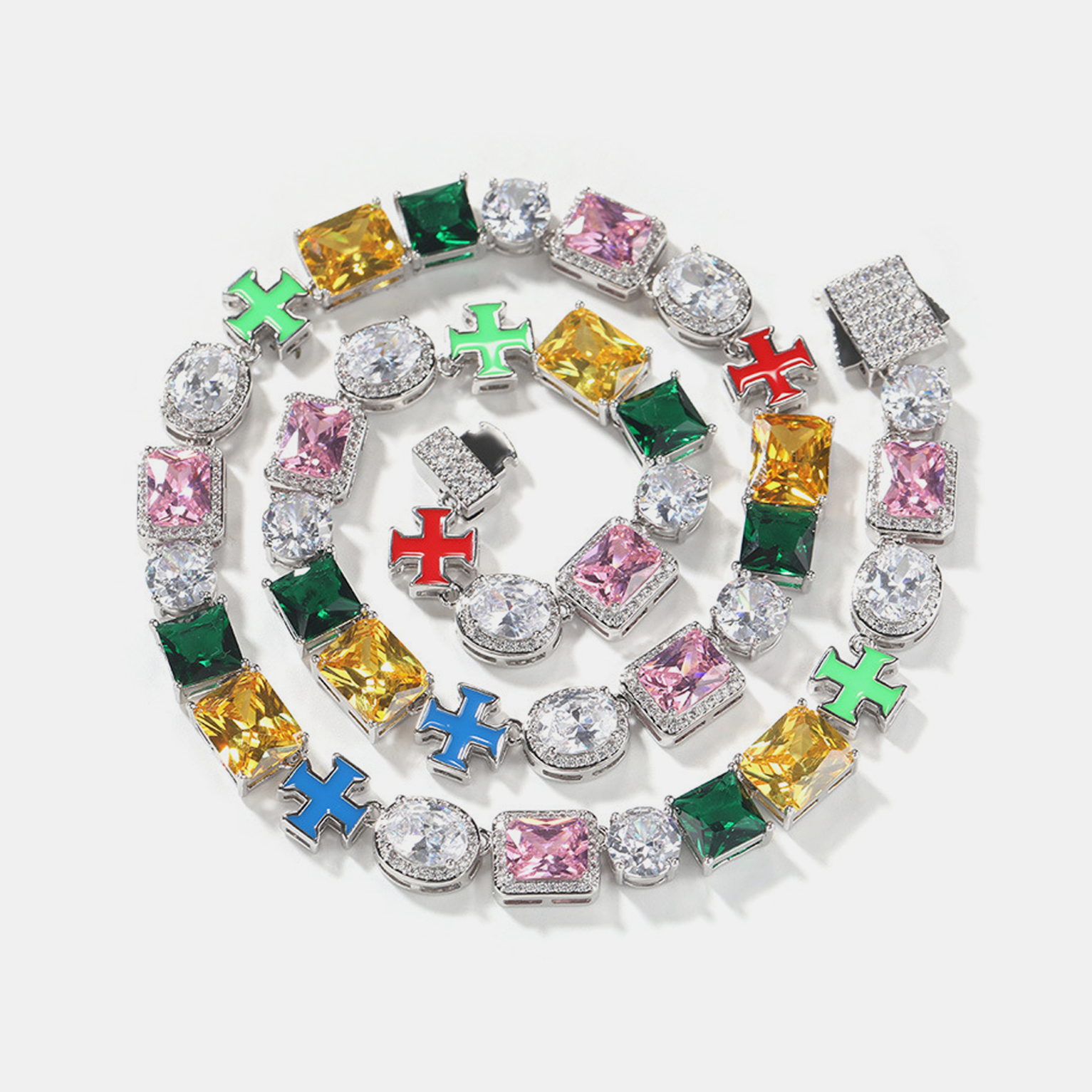 Multicolor Clustered Radiant Cut Bracelet - White Gold