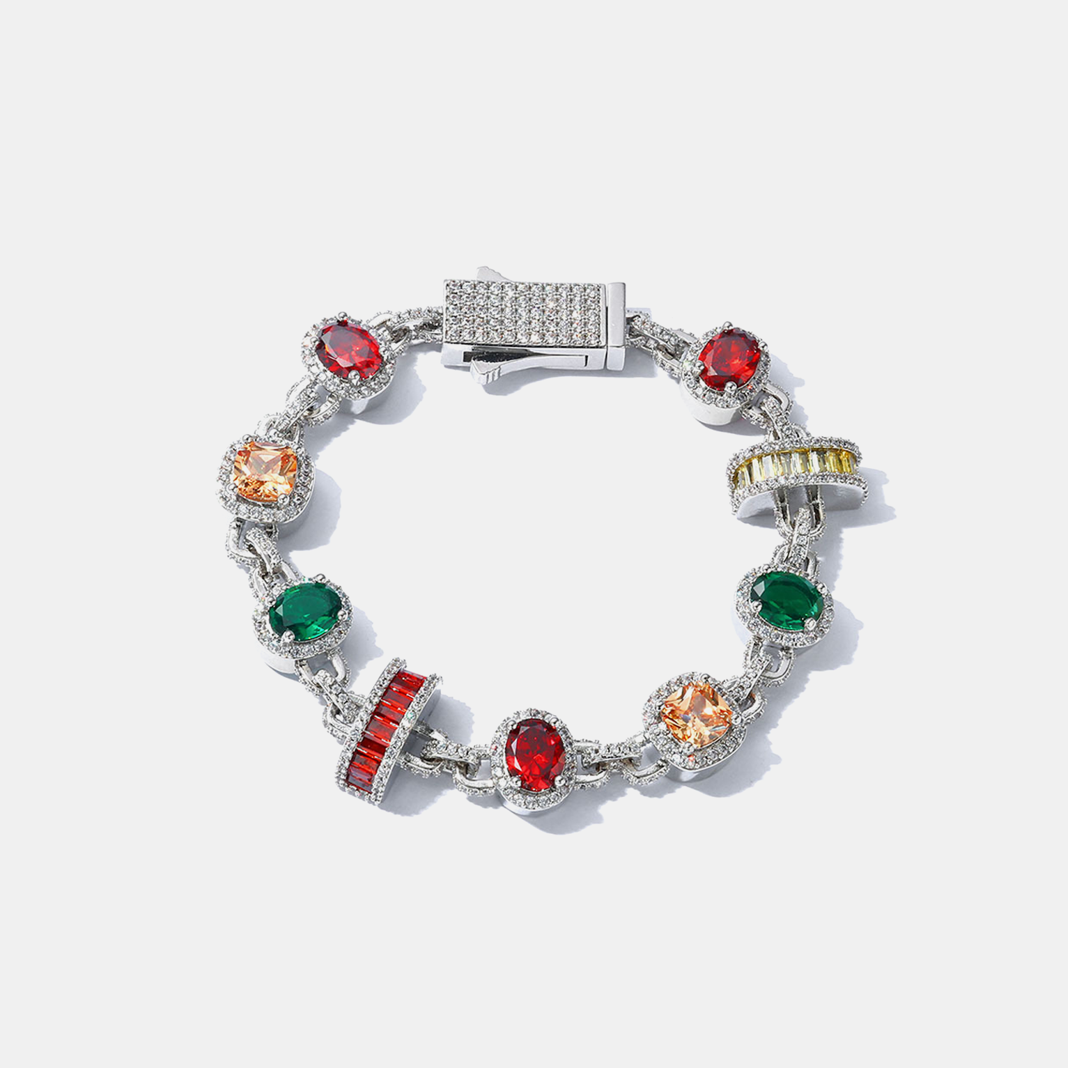 Prism Multi Gem Cuban Bracelet - White Gold