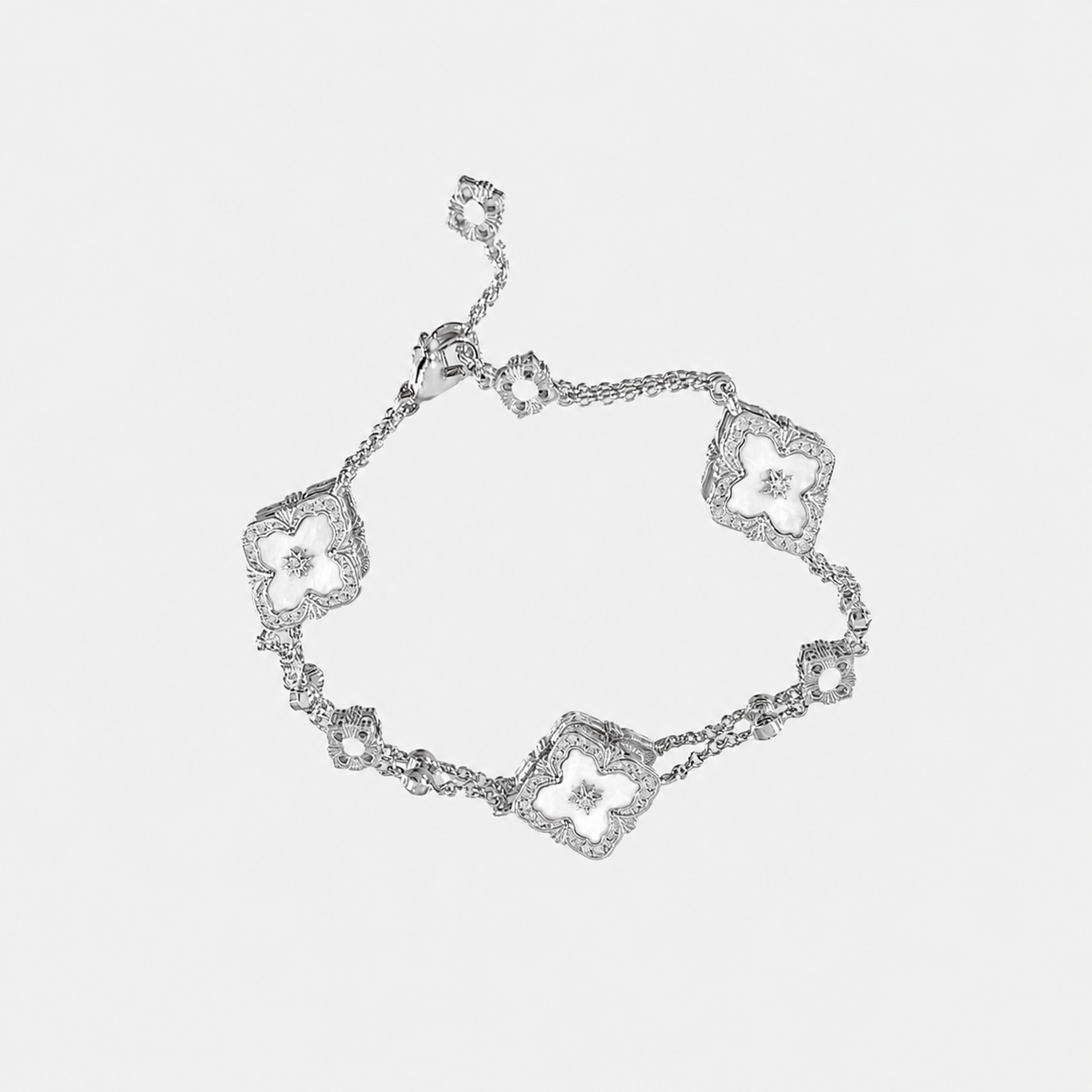 Noir Pearl Clover Bracelet - White Gold