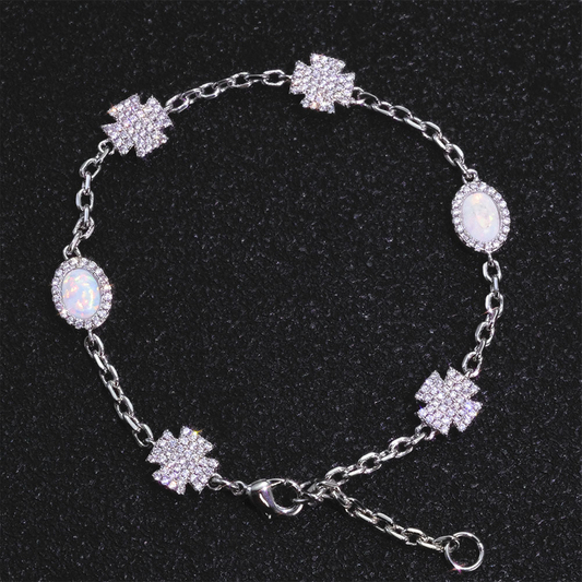 Cross Halo Pearl Link Bracelet - White Gold
