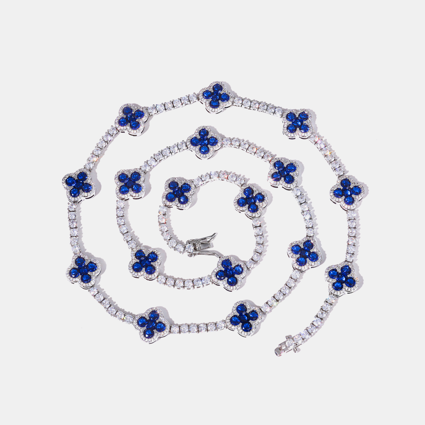 Iced Clover Tennis Chain - White Gold