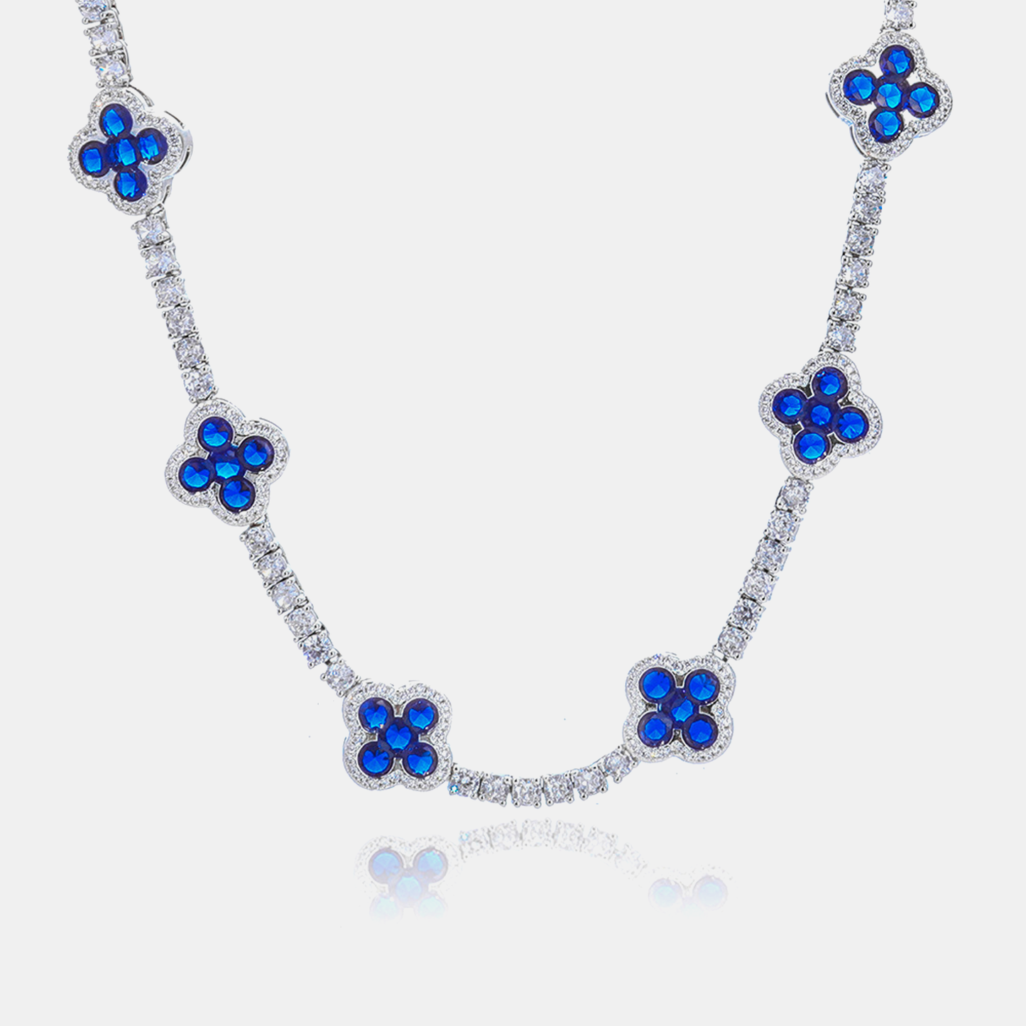 Iced Clover Tennis Chain - White Gold