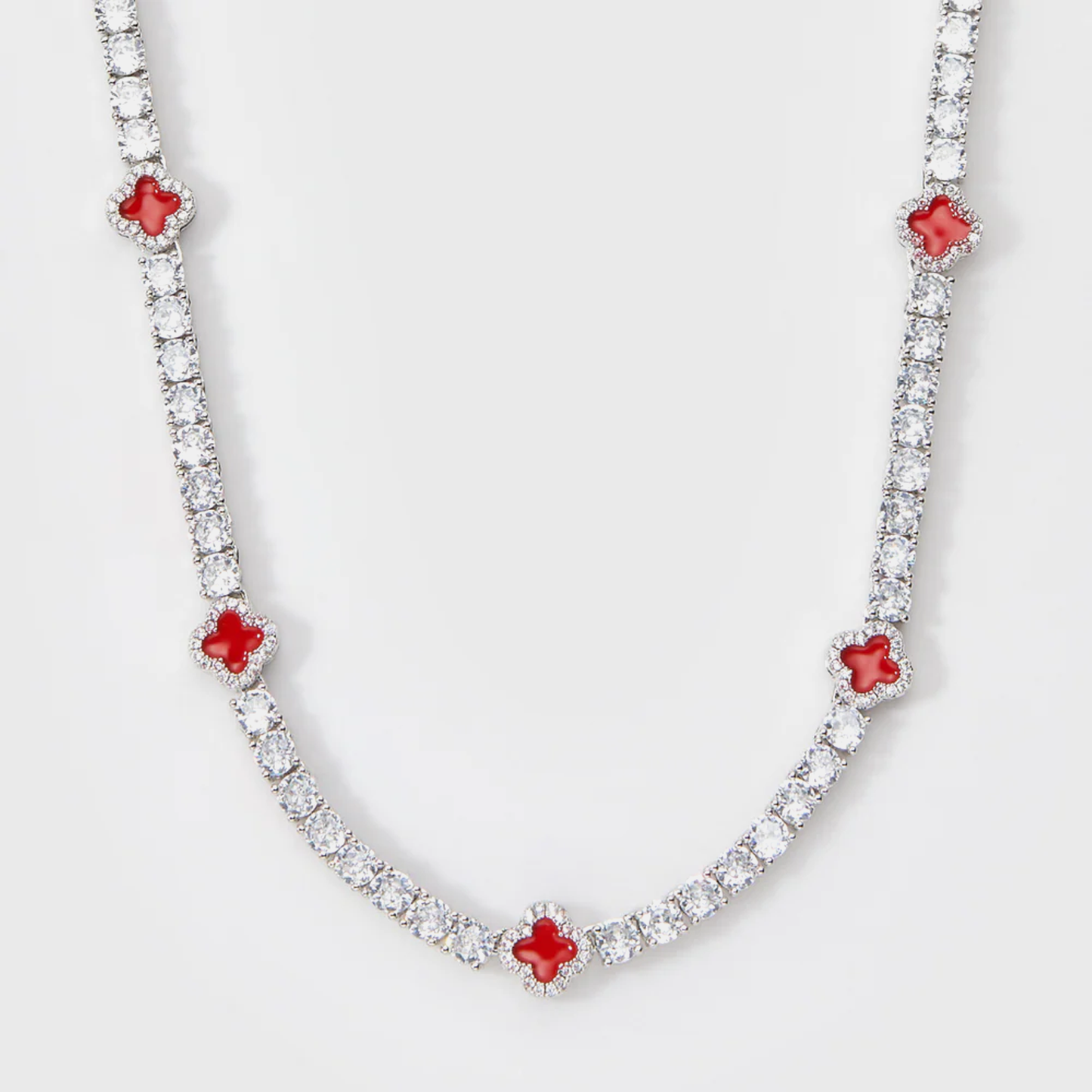 8mm Clover Tennis Link Chain  - Red & White Gold (Preorder)