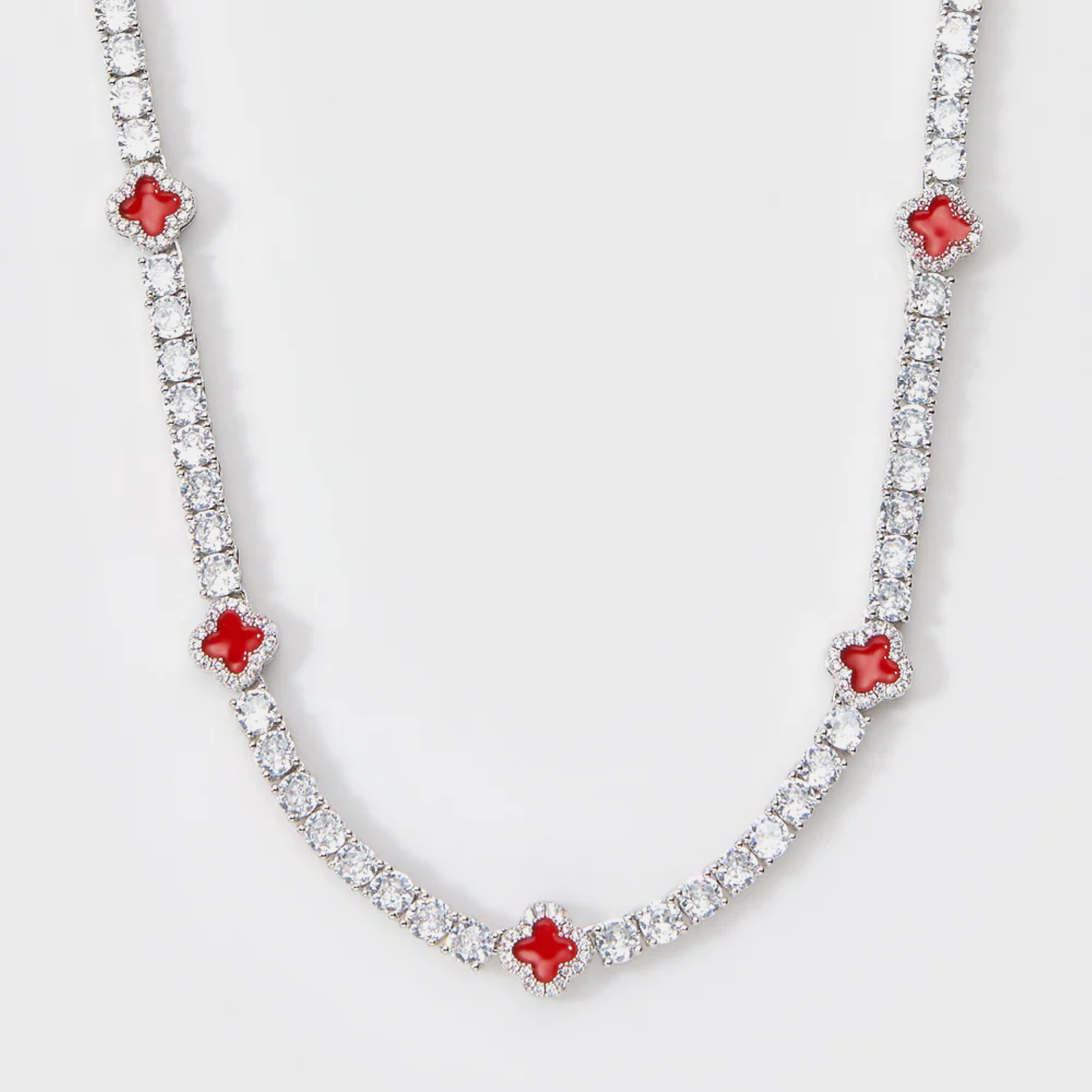 8mm Clover Tennis Link Chain  - Red & White Gold (Preorder)