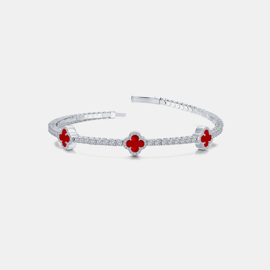 8mm Clover Tennis Link Bracelet - Red & White Gold