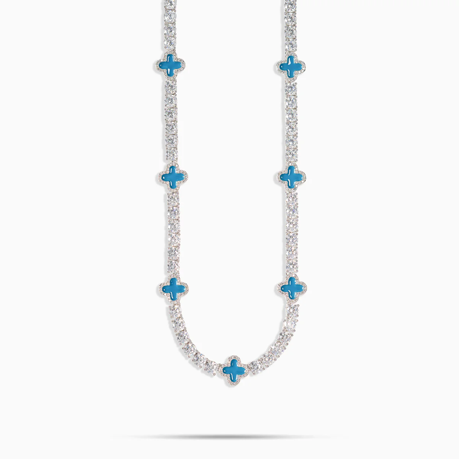 8mm Clover Tennis Link Chain  - Blue & White Gold