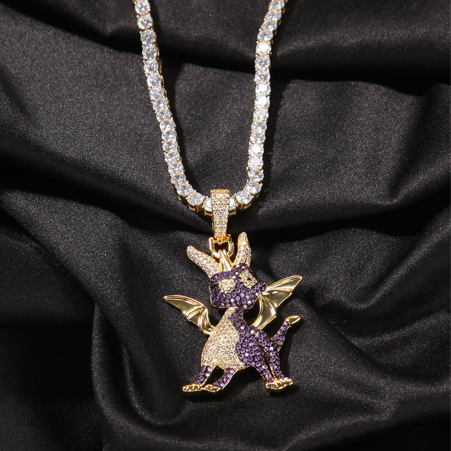 Iced Dragon Pendant - Gold