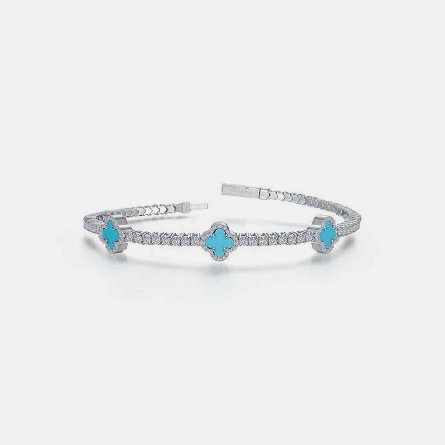 8mm Clover Tennis Link Bracelet - Blue & White Gold