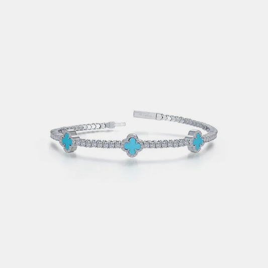 8mm Clover Tennis Link Bracelet - Blue & White Gold