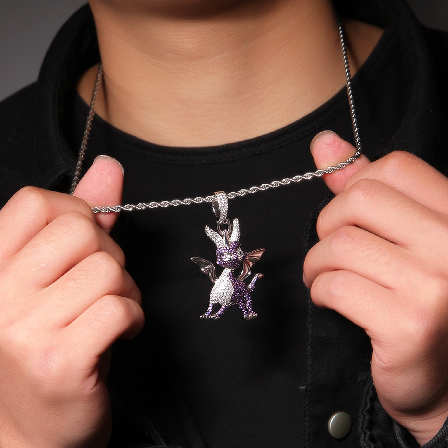 Iced Dragon Pendant - White Gold