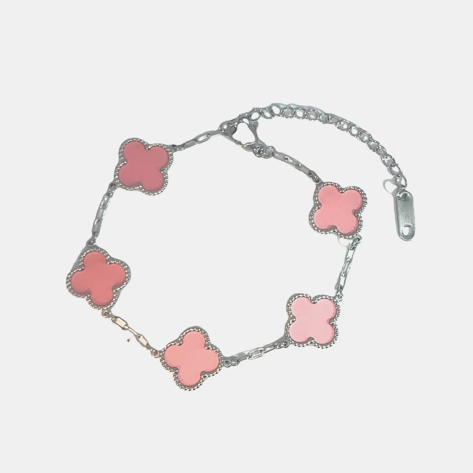 Silver Clover Bracelet - Rose Gold & Magenta