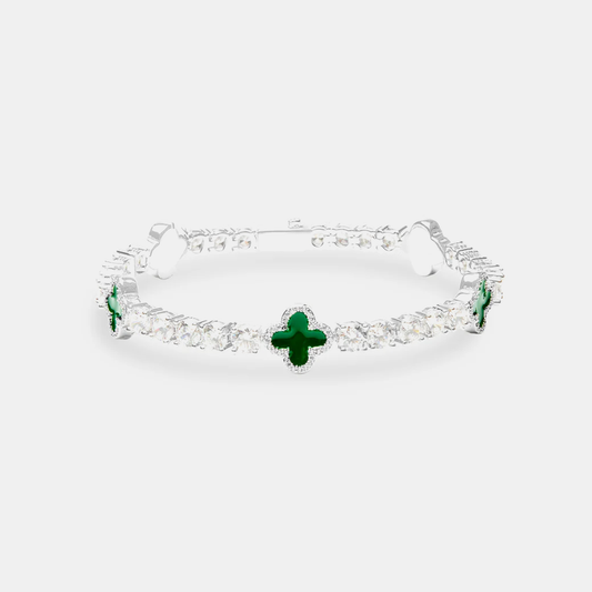 8mm Clover Tennis Link Bracelet - Green & White Gold