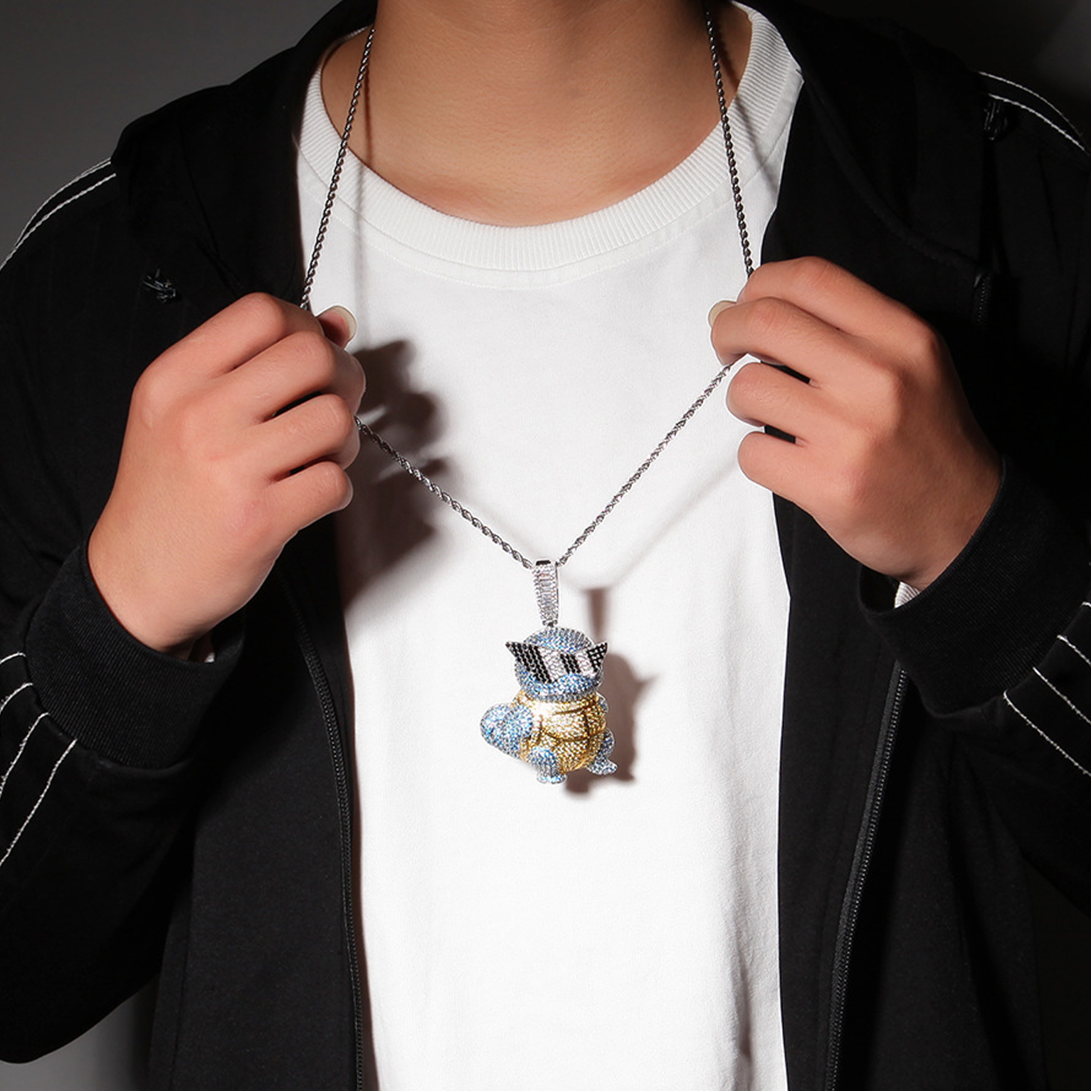 Iced “SQUIRTLE” Pendant - White Gold