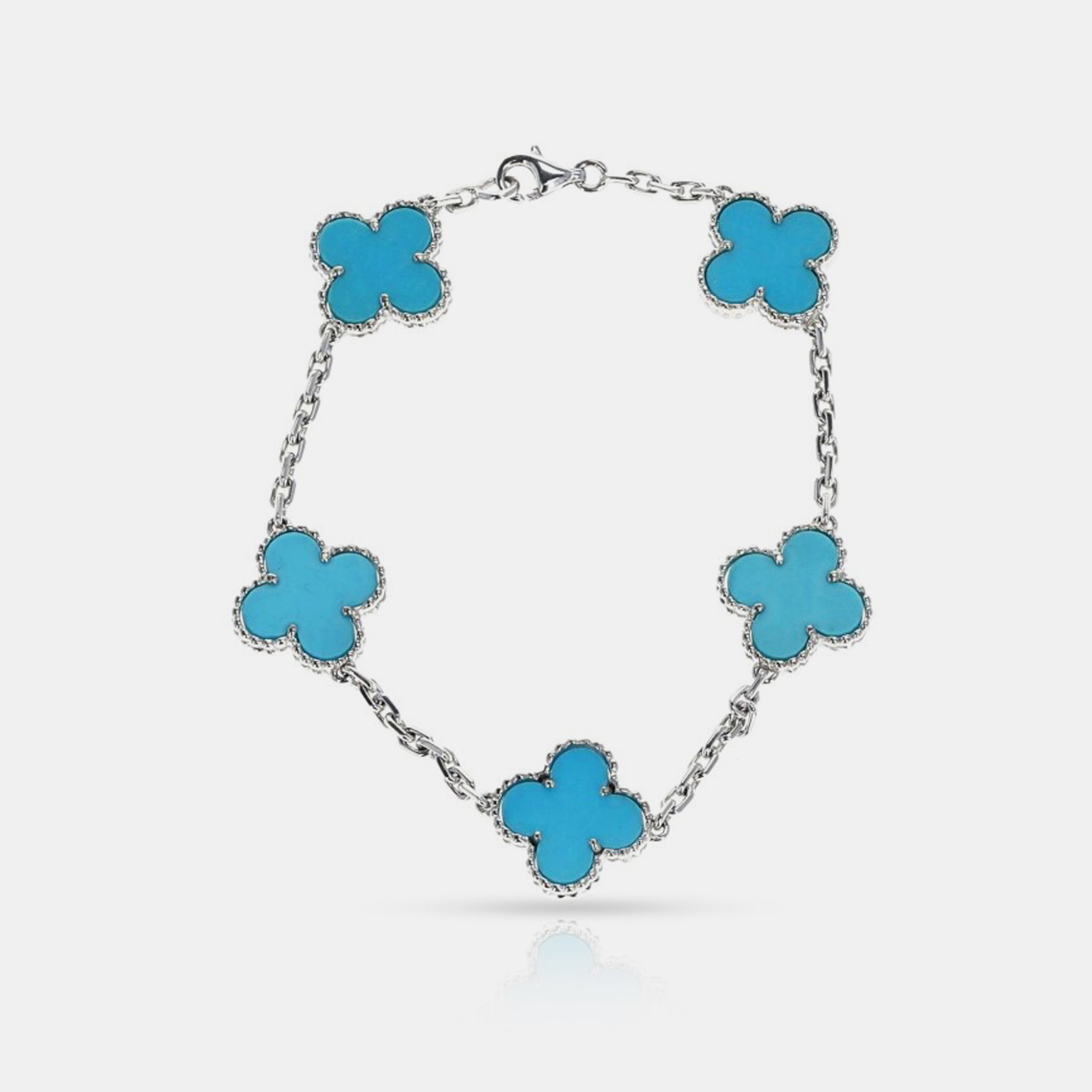 Silver Clover Bracelet - Tiffany Blue