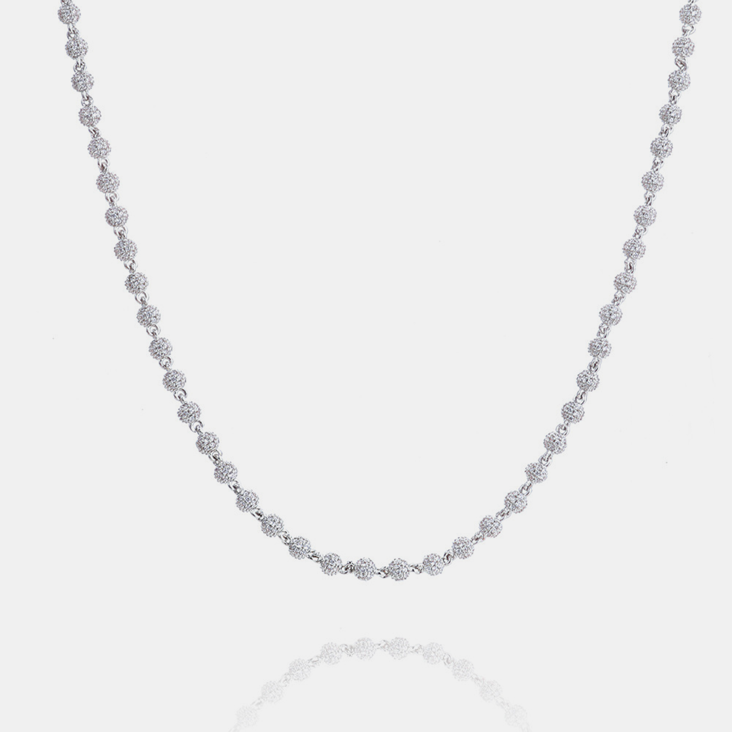 4mm Iced Round Tennis Bead Link Chain - White Gold