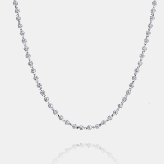 4mm Iced Round Tennis Bead Link Chain - White Gold