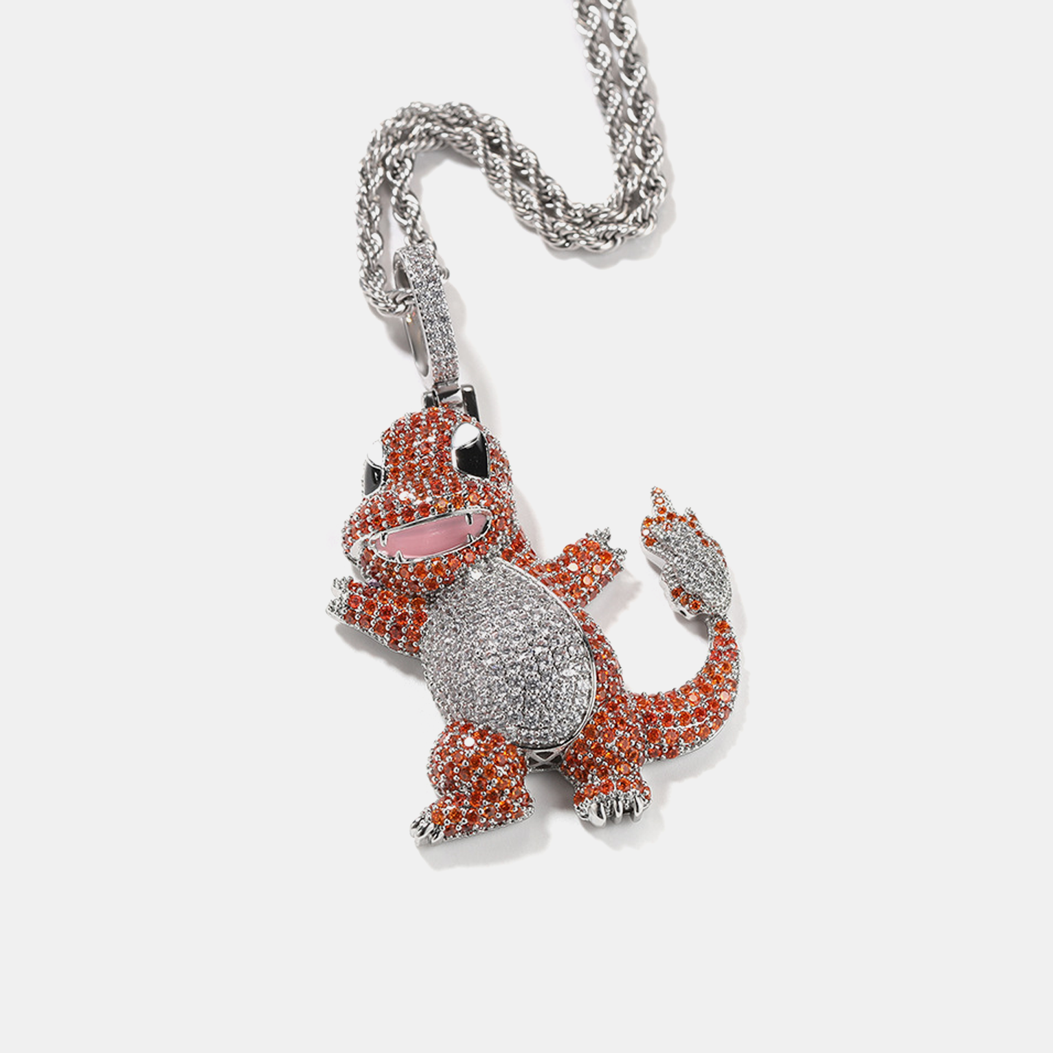 Iced “CHARMANDER” Pendant - White Gold