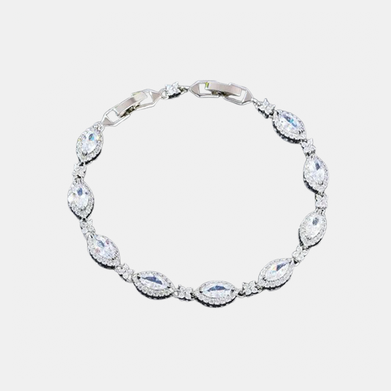 Oval Tennis Link Bracelet - White Gold