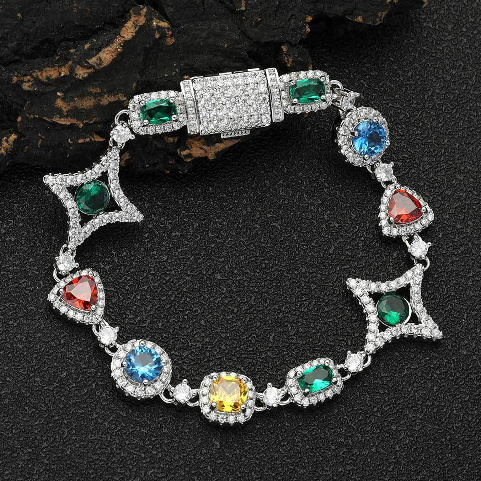 10mm Multicolor Sparkling Diamond Bracelet - White Gold