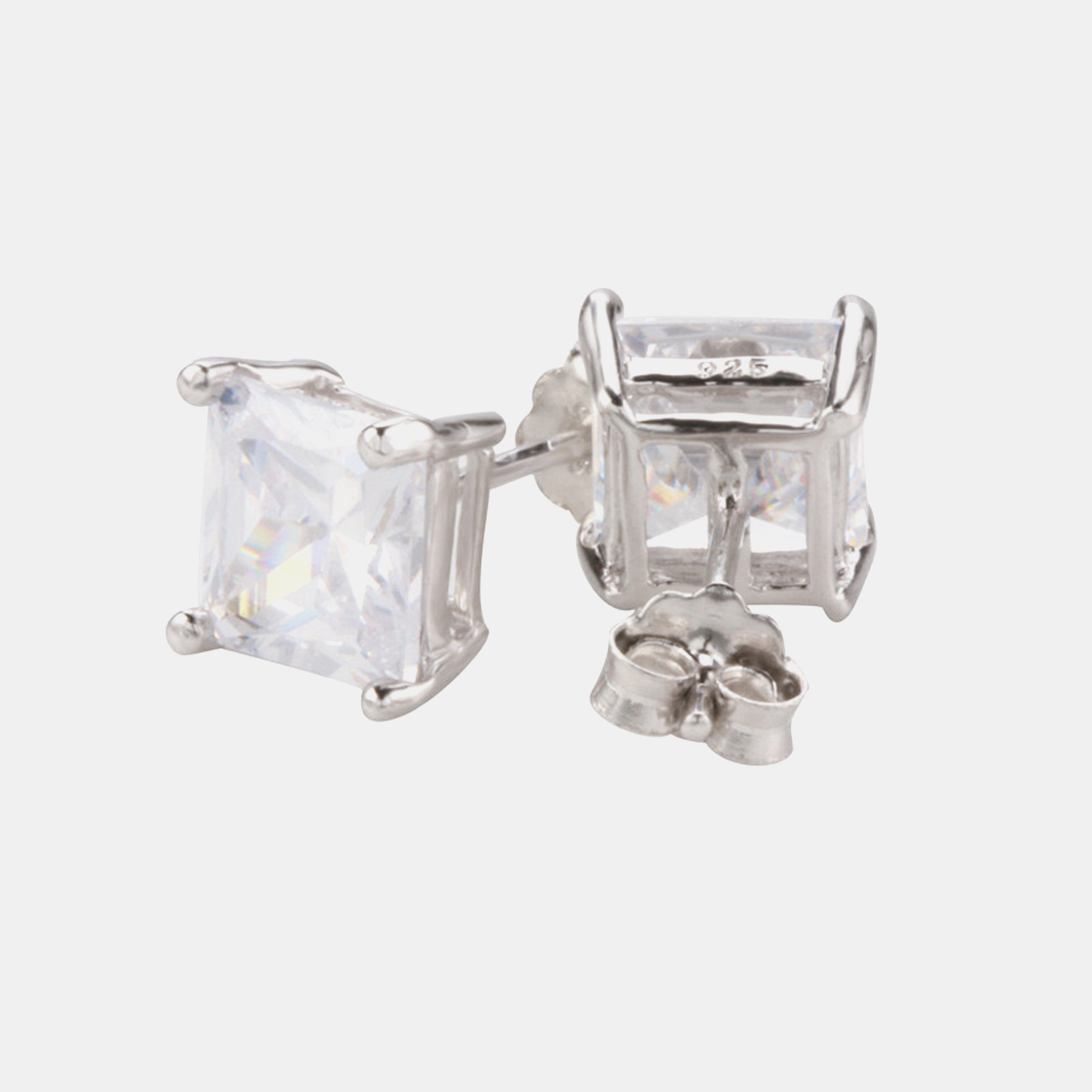 7mm Iced Square Earrings - White Gold